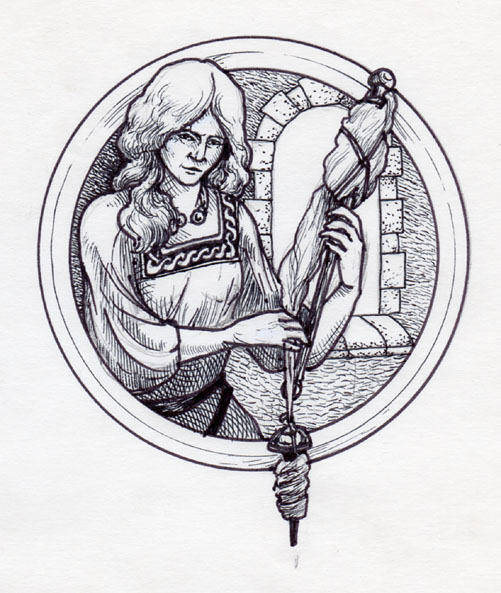 Woman with Distaff & Drop Spindle (1983?)