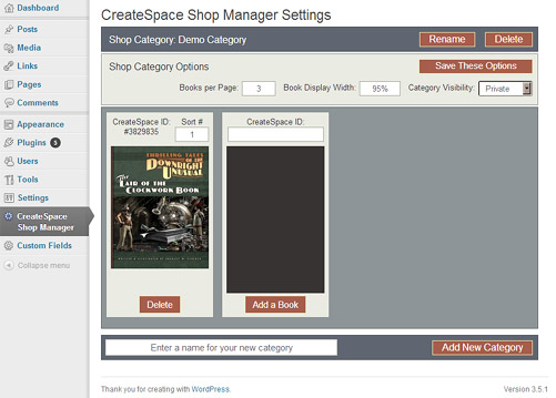 CreateSpace Bookshop Manager plugin for WordPress