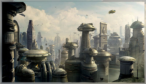 Retro Future City: Matte painting by Yanick Dusseault