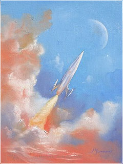 Retro Rocket Painting by Marianne Plumridge