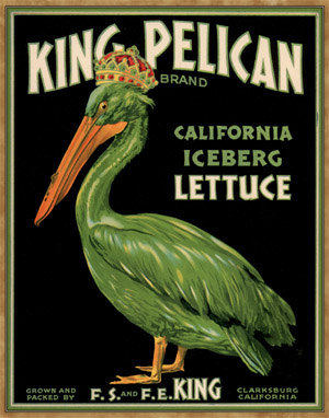 Vegetable crate label for King Pelican Iceberg Lettuce